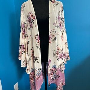 Torrid Cream and Purple Floral Blouse